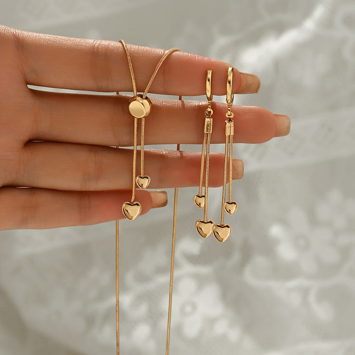 ADJUSTABLE HEART PENDANT NECKLACE &amp; EARRINGS SET
