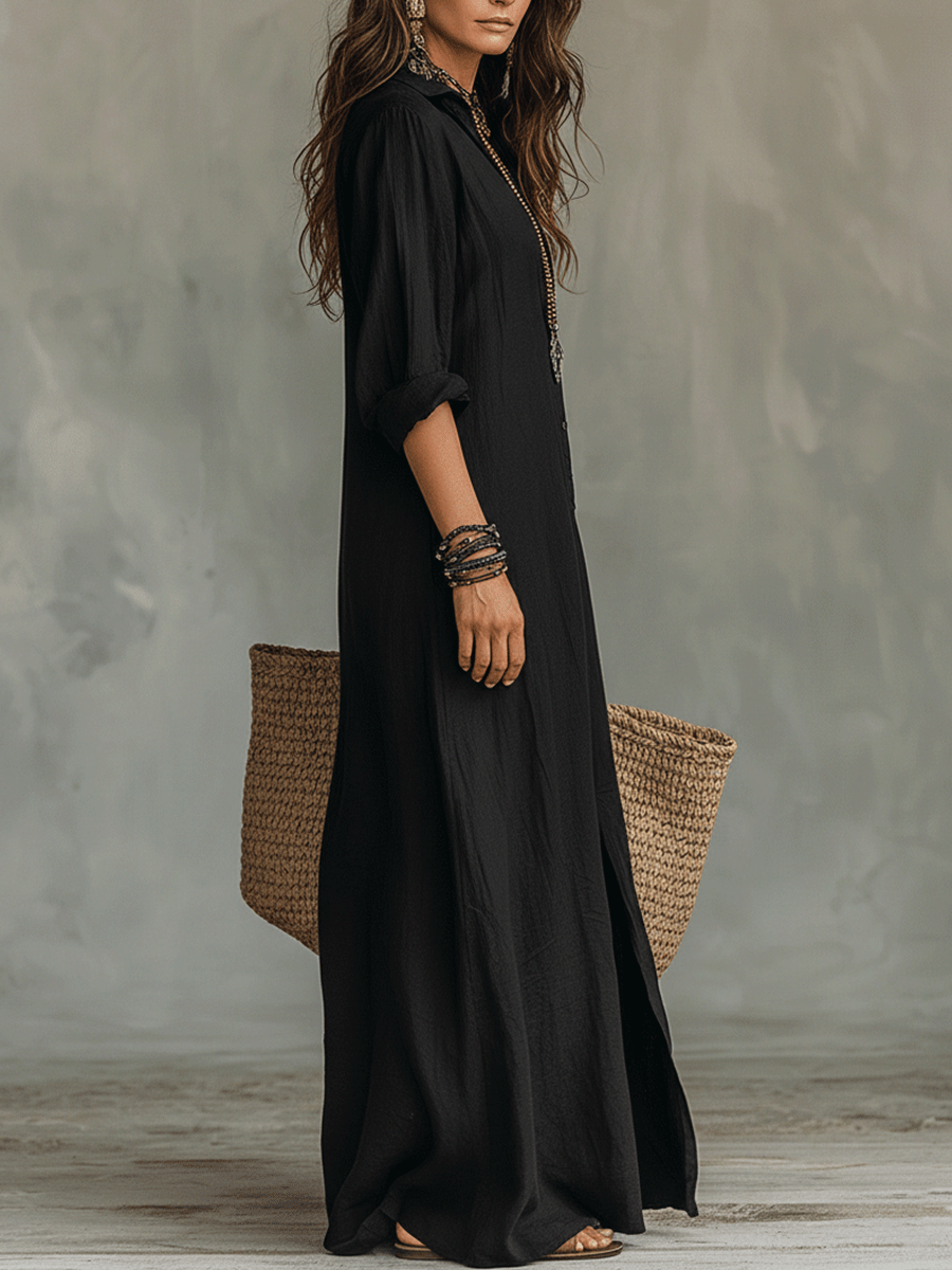 Timeless Button Maxi Dress – Elegant, Lightweight &amp; Easy Fit