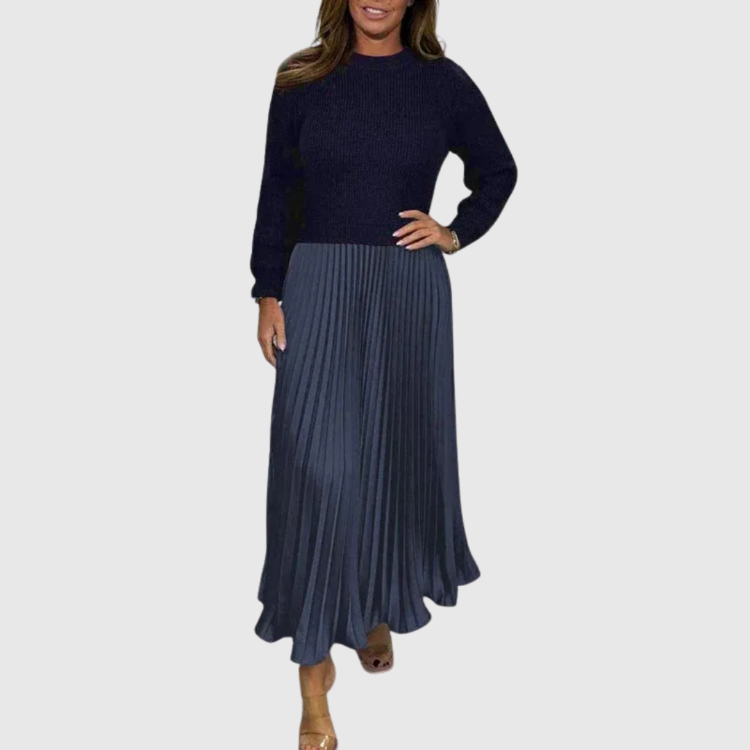ALARICE | MAXI DRESS WITH SWEATER &amp; PLEATED SKIRT