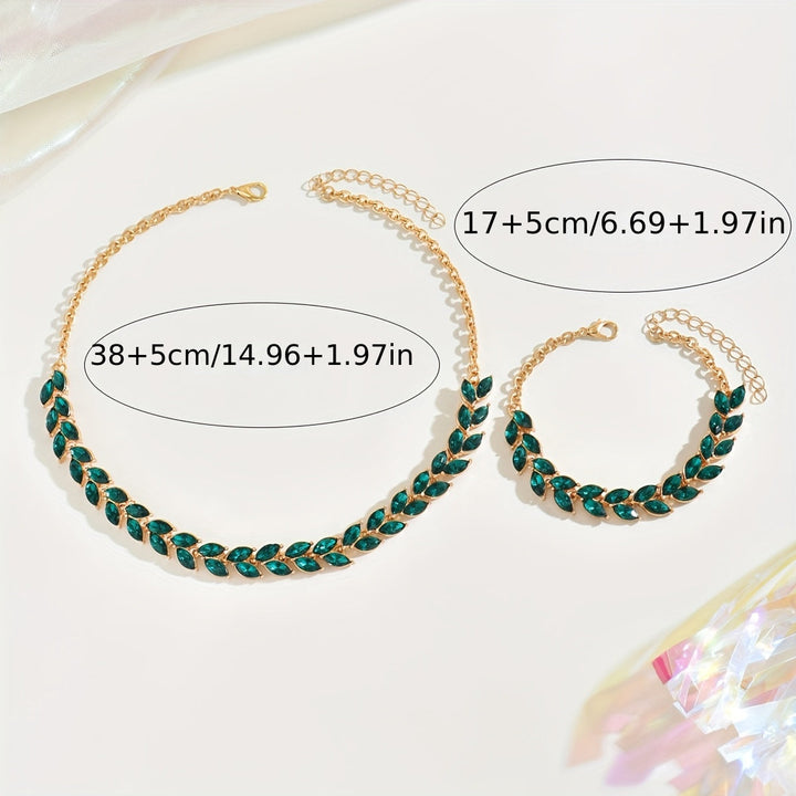ELEGANT GREEN CRYSTAL NECKLACE &amp; BRACELET DUO