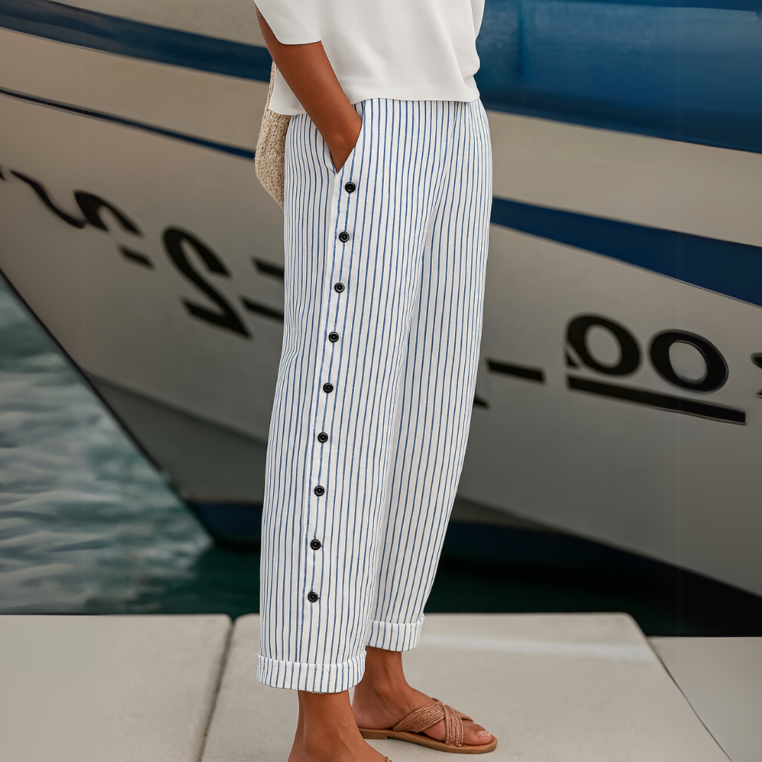 Caitlin | Comfortable Striped Button Trousers