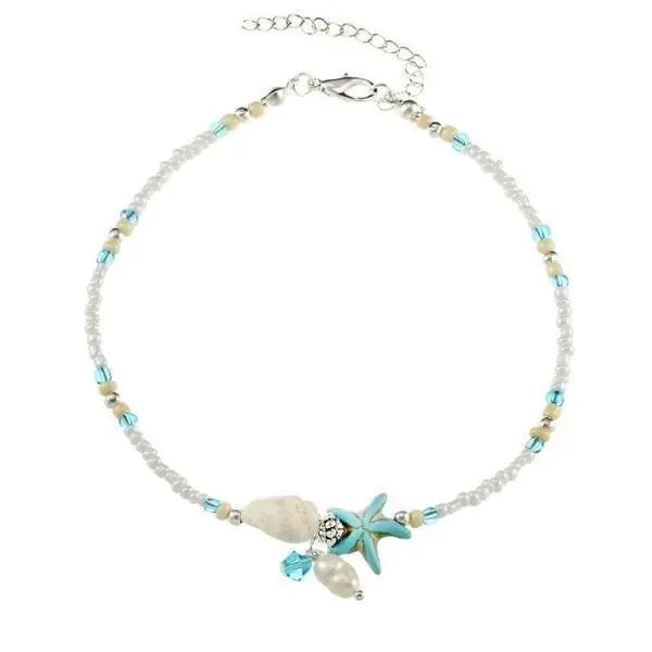 STAR &amp; SHELL ANKLET WITH NATURAL STONES