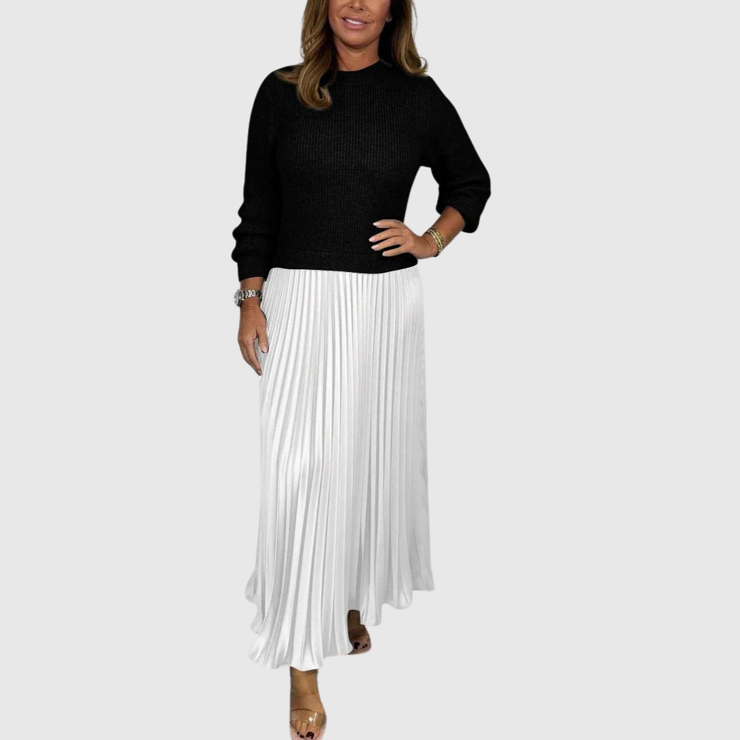 ALARICE | MAXI DRESS WITH SWEATER &amp; PLEATED SKIRT