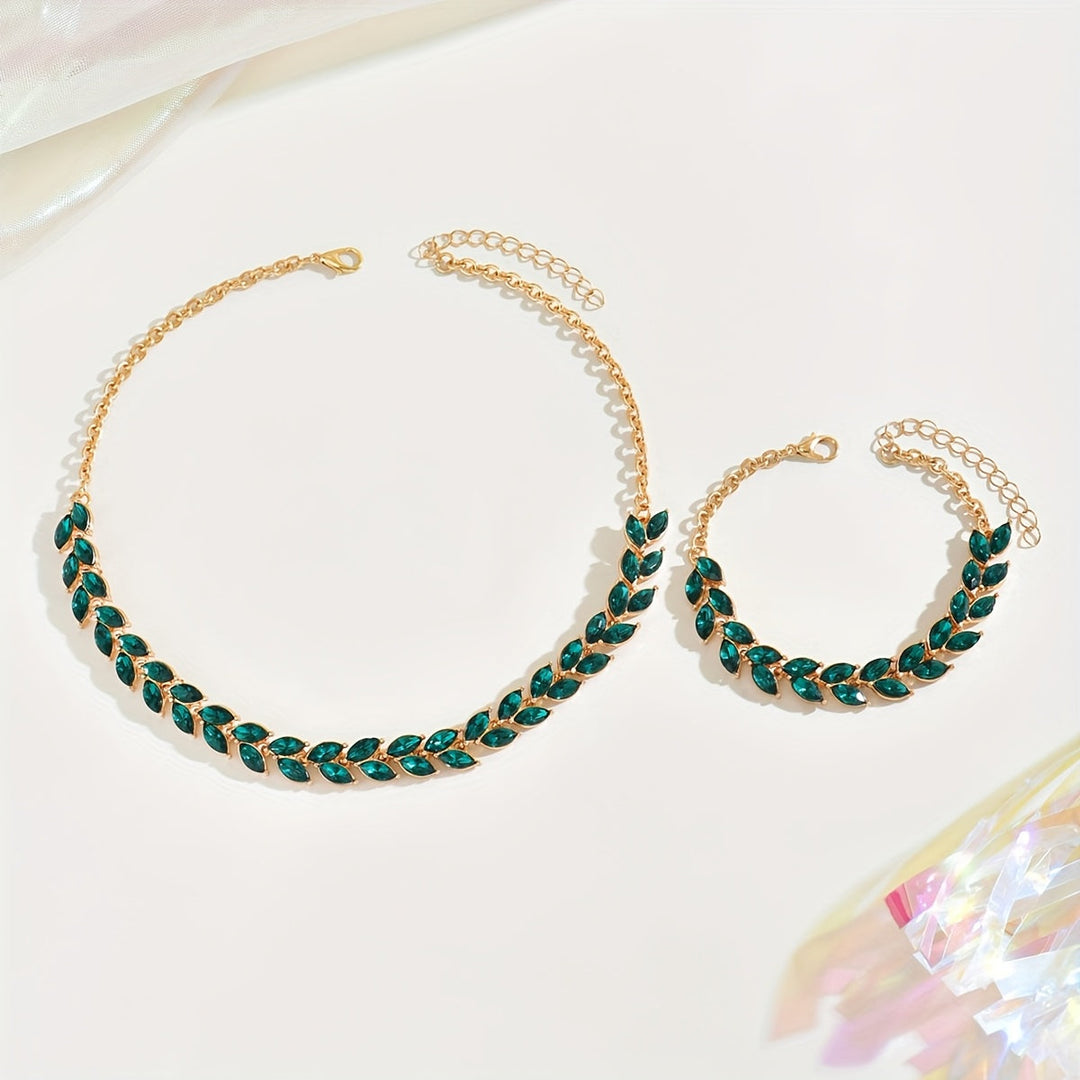 ELEGANT GREEN CRYSTAL NECKLACE &amp; BRACELET DUO