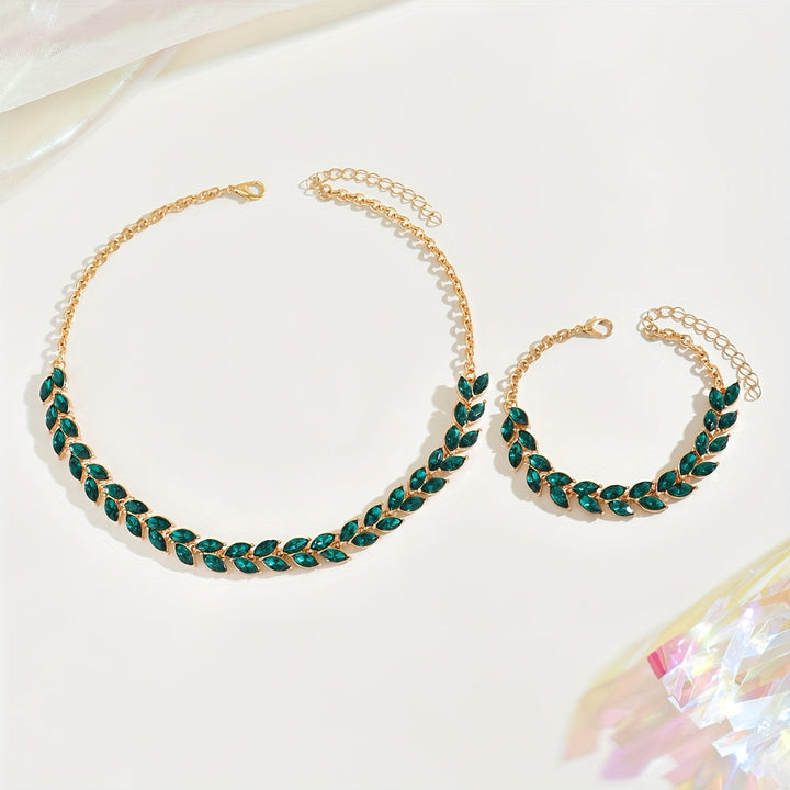 ELEGANT GREEN CRYSTAL NECKLACE &amp; BRACELET DUO