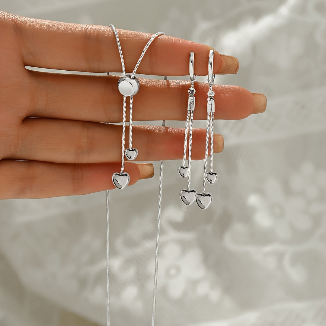 ADJUSTABLE HEART PENDANT NECKLACE &amp; EARRINGS SET
