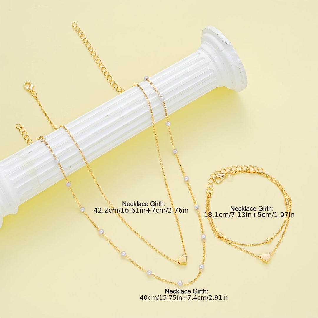 LAYERED HEART &amp; PEARL JEWELRY SET