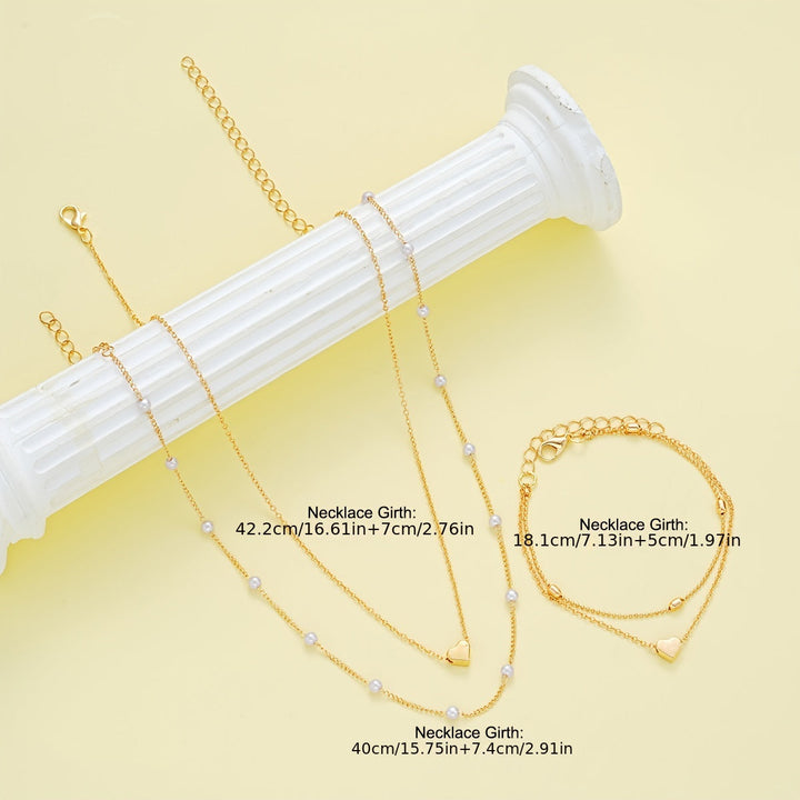 LAYERED HEART &amp; PEARL JEWELRY SET