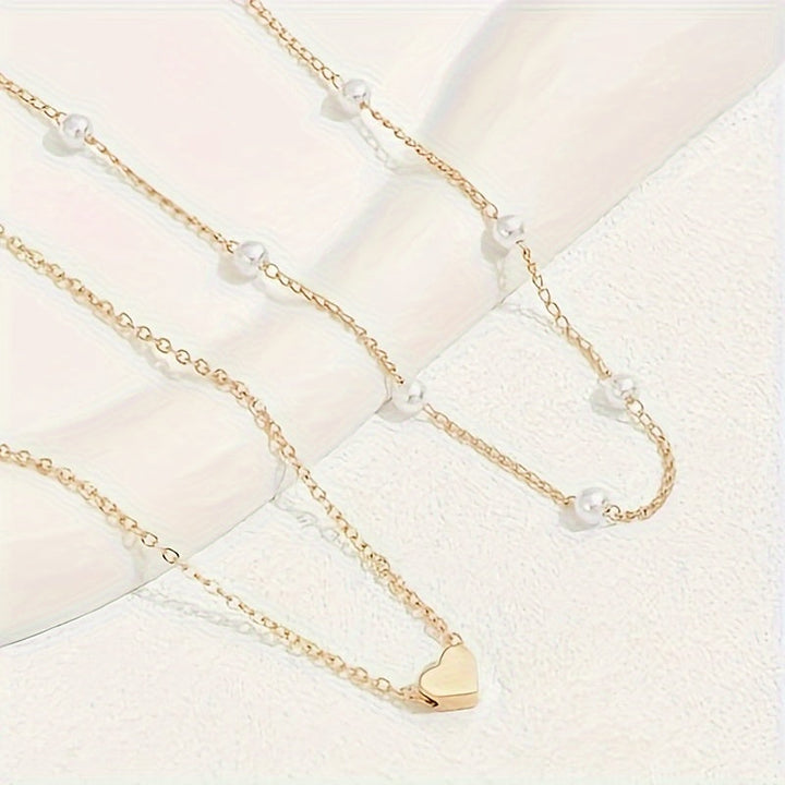 LAYERED HEART &amp; PEARL JEWELRY SET