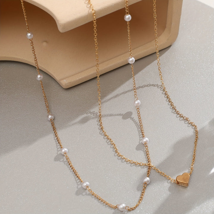 LAYERED HEART &amp; PEARL JEWELRY SET