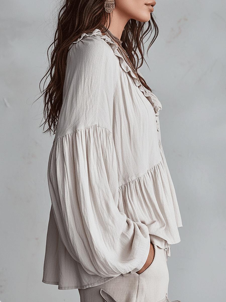 Airy Vintage-Inspired Ruffle Bohemian Blouse