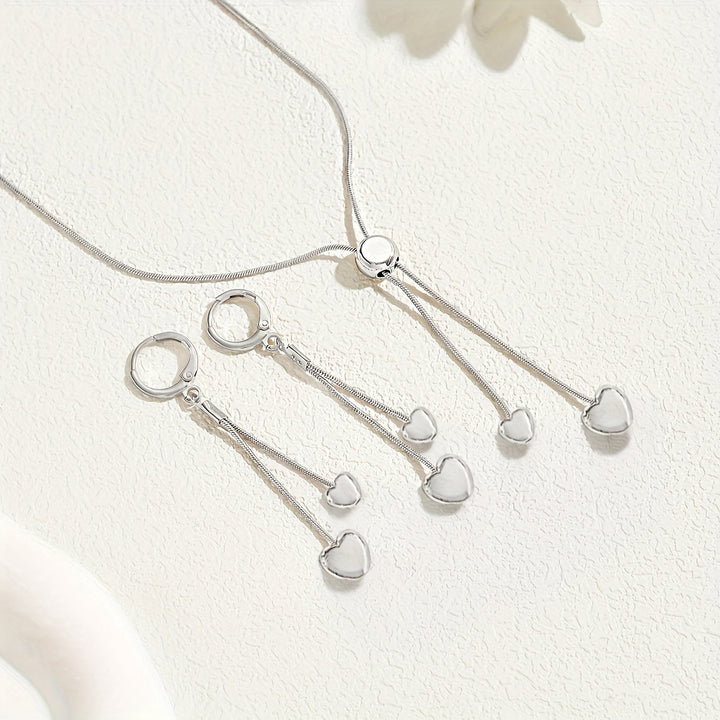 ADJUSTABLE HEART PENDANT NECKLACE &amp; EARRINGS SET
