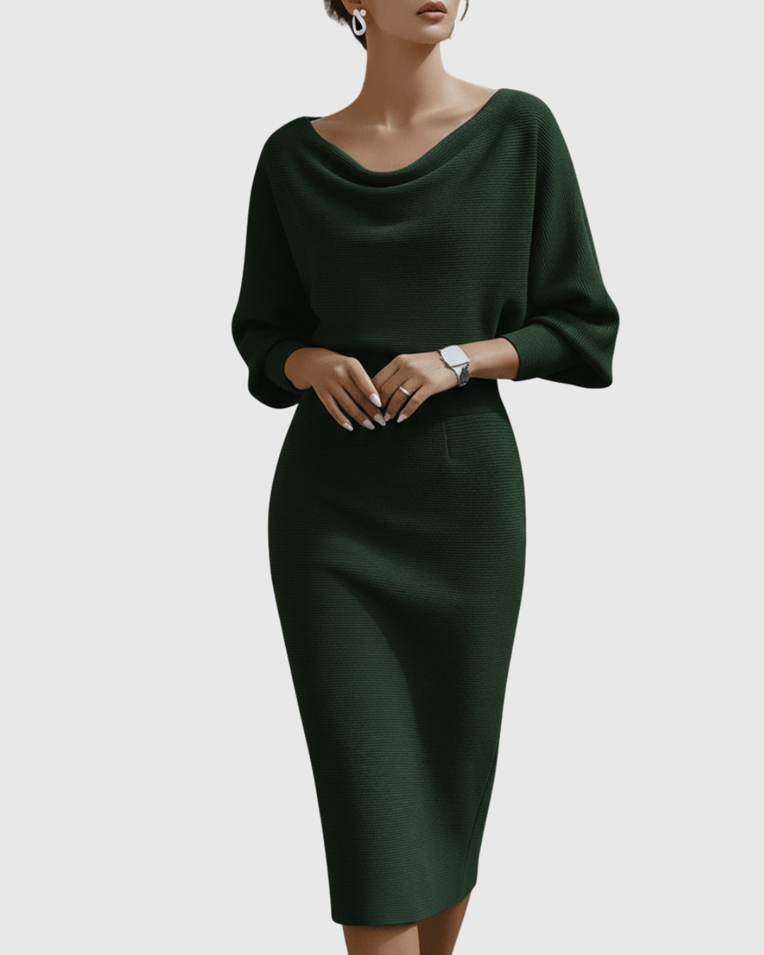 ISMÉRIA | WHITE DRAPED BATWING MIDI DRESS
