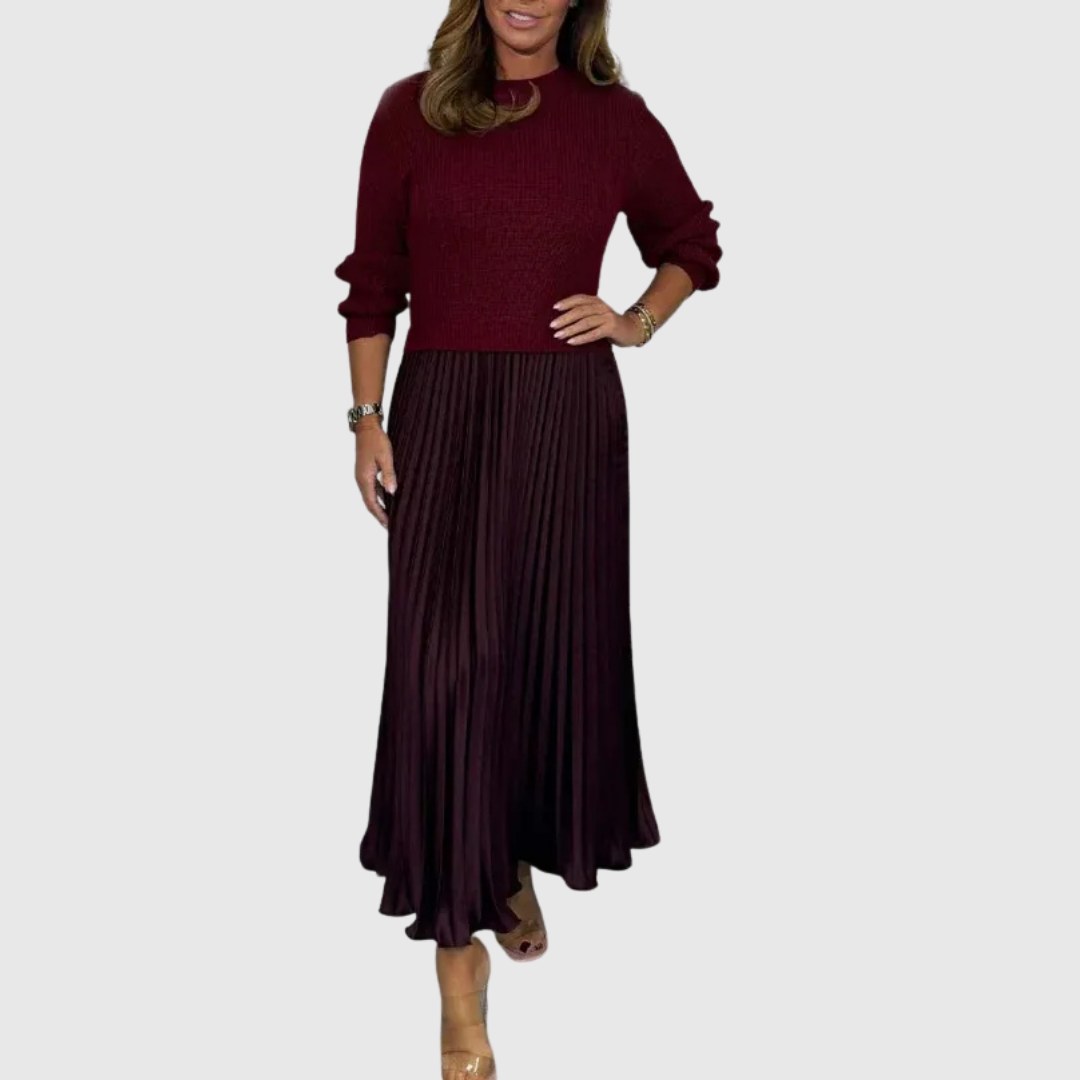 ALARICE | MAXI DRESS WITH SWEATER &amp; PLEATED SKIRT