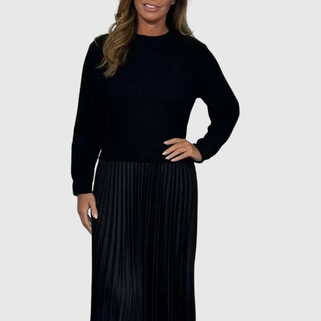 ALARICE | MAXI DRESS WITH SWEATER &amp; PLEATED SKIRT