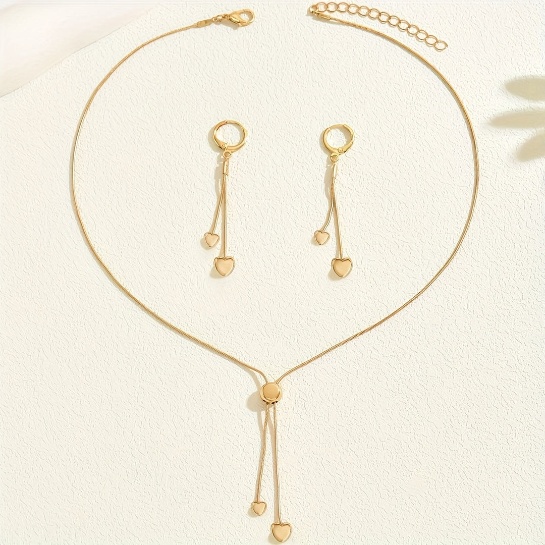 ADJUSTABLE HEART PENDANT NECKLACE &amp; EARRINGS SET