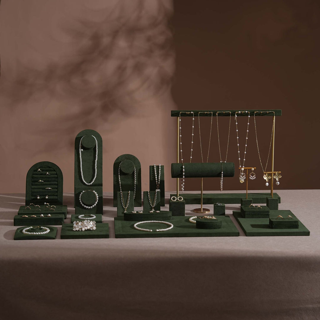 Forest Green Vegan Suede Jewelry Display 24 PCs Set