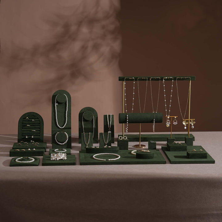 Forest Green Vegan Suede Jewelry Display 24 PCs Set