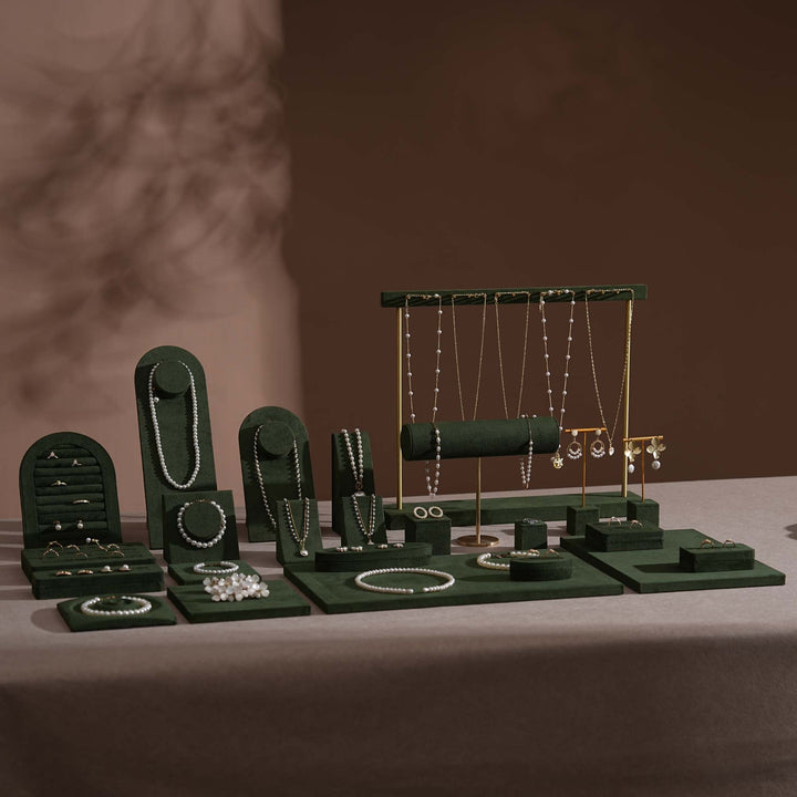 Forest Green Vegan Suede Jewelry Display 24 PCs Set