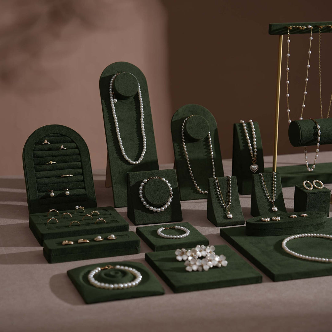 Forest Green Vegan Suede Jewelry Display 24 PCs Set