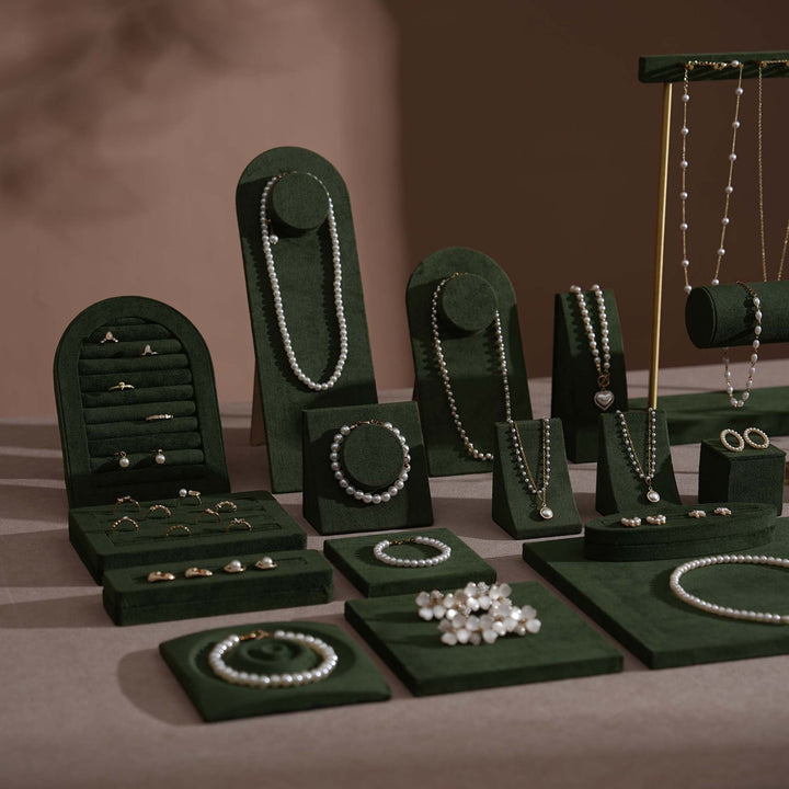 Forest Green Vegan Suede Jewelry Display 24 PCs Set