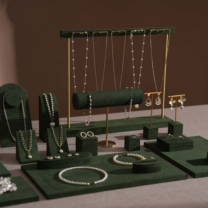 Forest Green Vegan Suede Jewelry Display 24 PCs Set