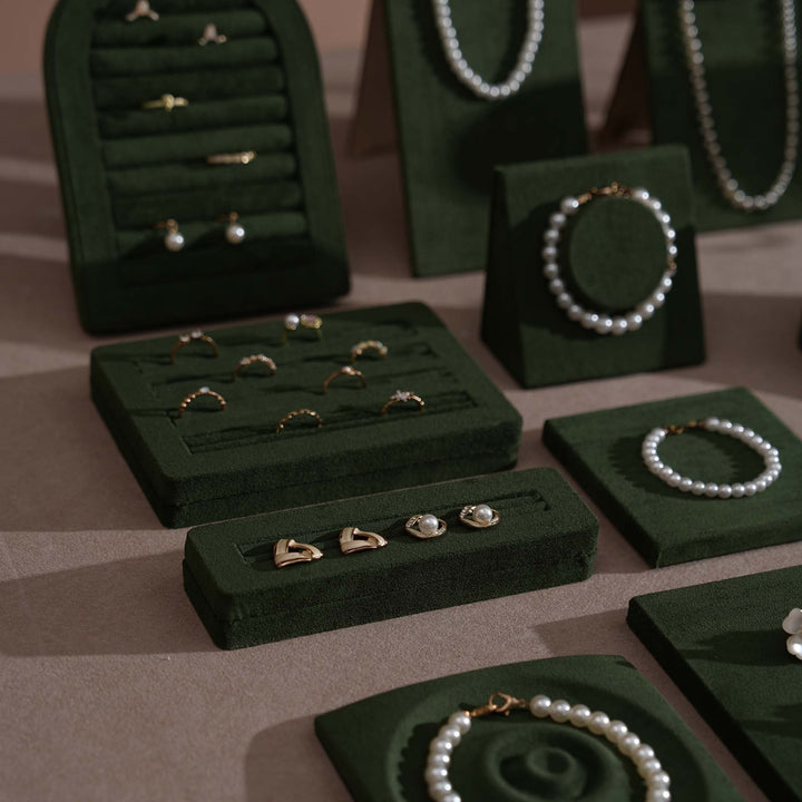 Forest Green Vegan Suede Jewelry Display 24 PCs Set