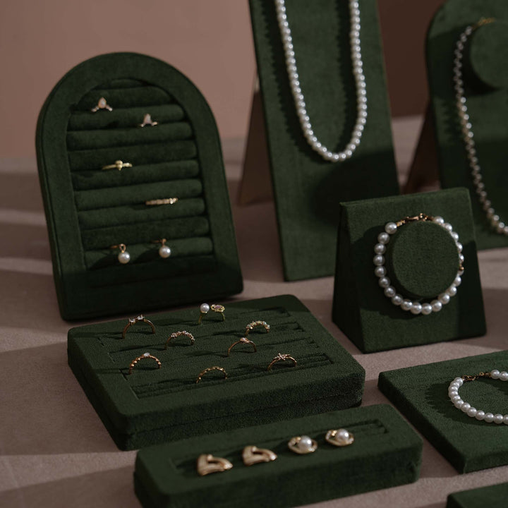 Forest Green Vegan Suede Jewelry Display 24 PCs Set