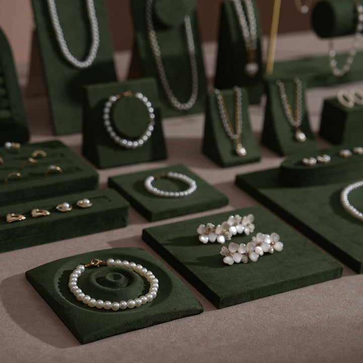 Forest Green Vegan Suede Jewelry Display 24 PCs Set