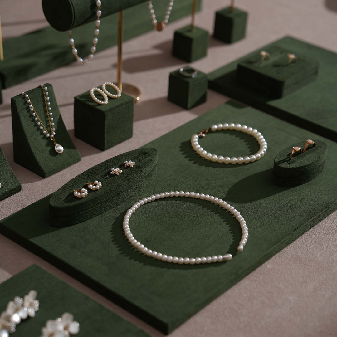 Forest Green Vegan Suede Jewelry Display 24 PCs Set