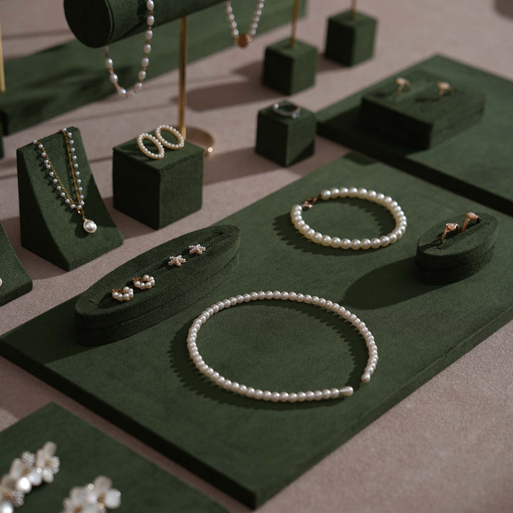 Forest Green Vegan Suede Jewelry Display 24 PCs Set