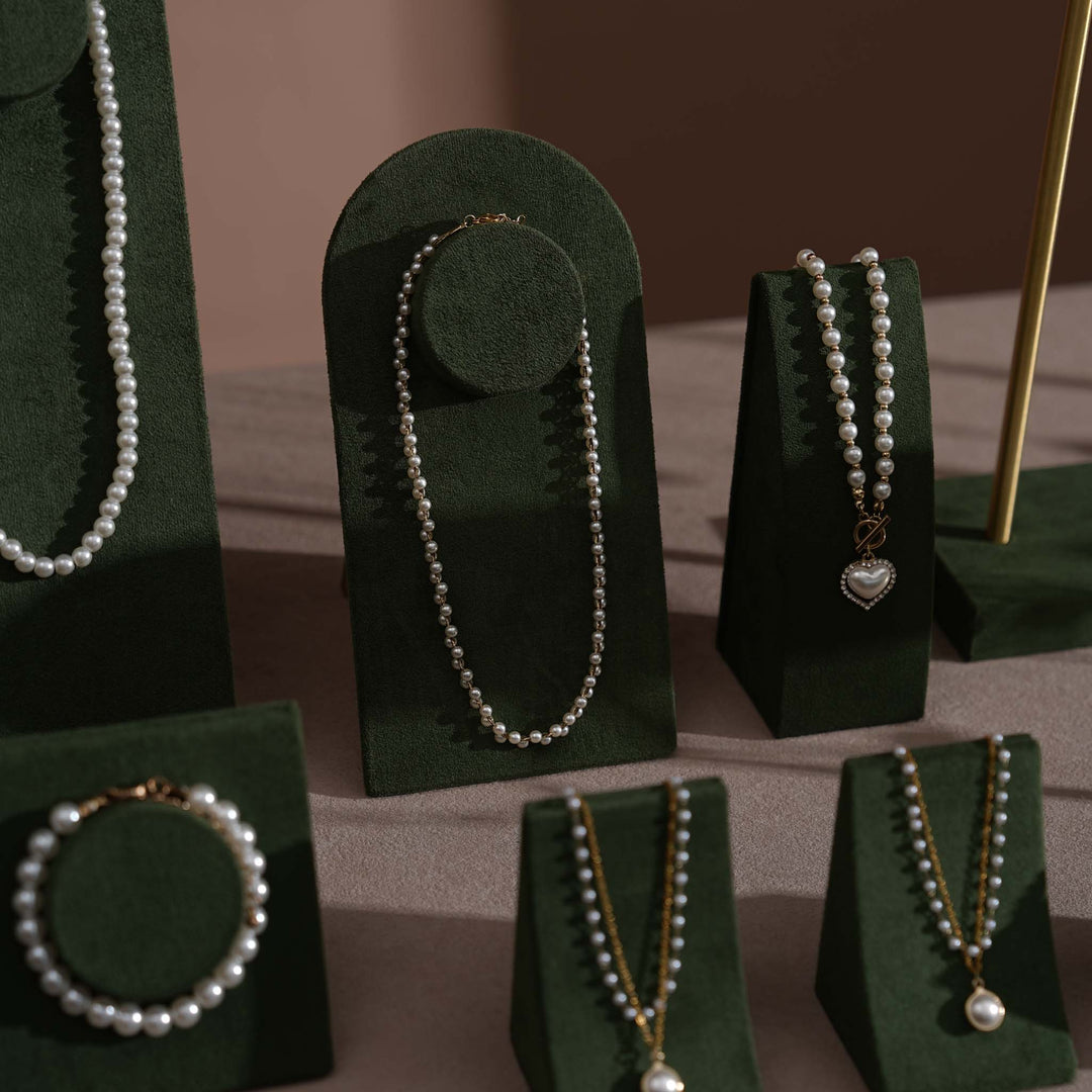 Forest Green Vegan Suede Jewelry Display 24 PCs Set