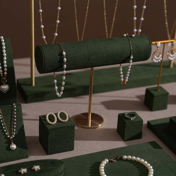 Forest Green Vegan Suede Jewelry Display 24 PCs Set