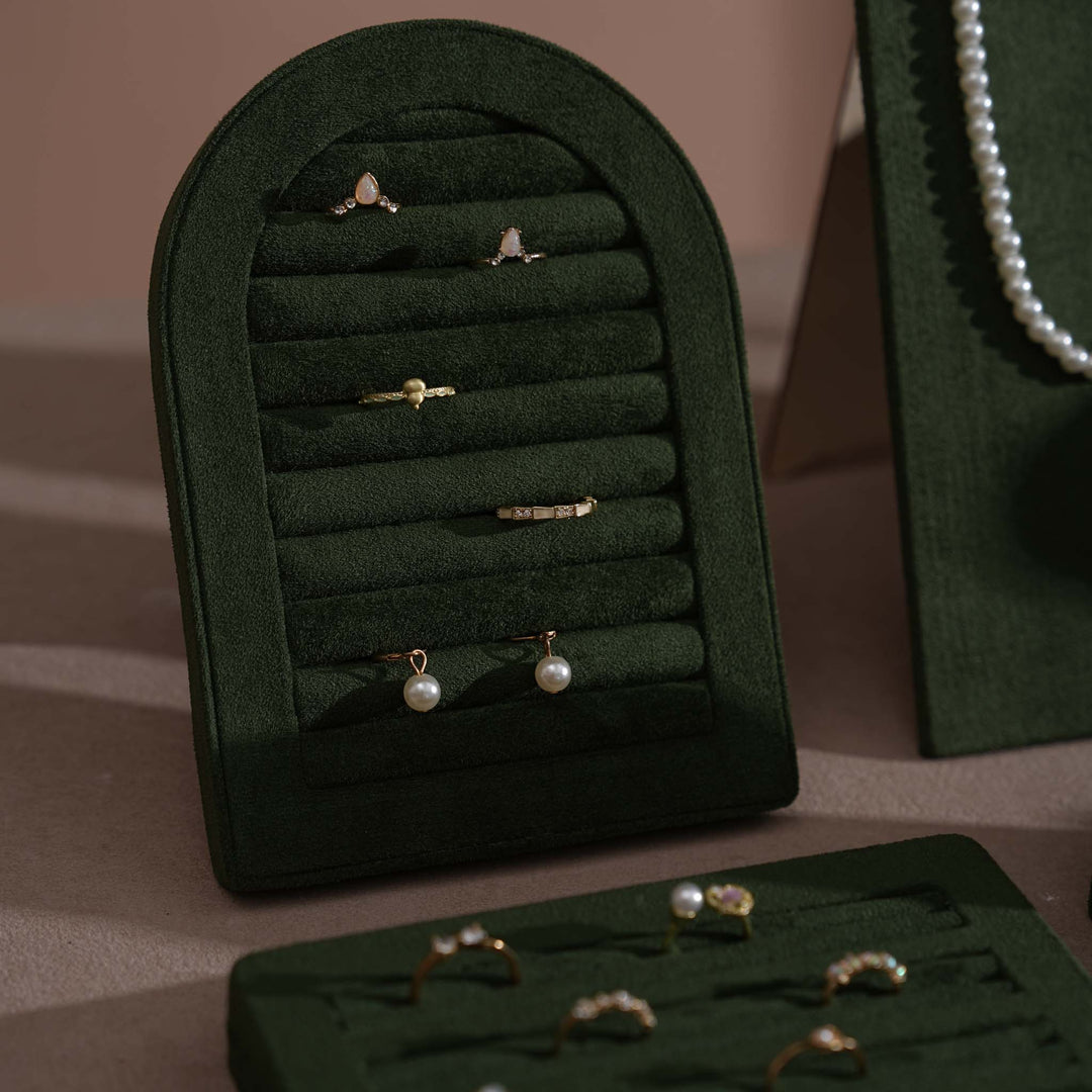 Forest Green Vegan Suede Jewelry Display 24 PCs Set