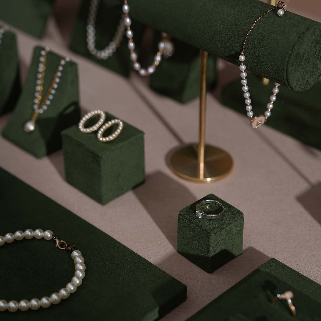 Forest Green Vegan Suede Jewelry Display 24 PCs Set