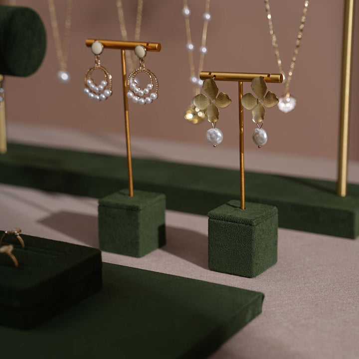 Forest Green Vegan Suede Jewelry Display 24 PCs Set