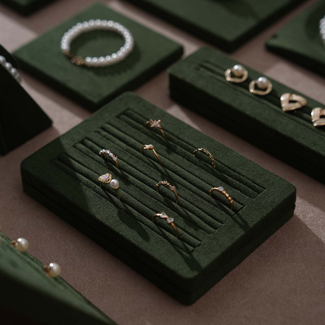 Forest Green Vegan Suede Jewelry Display 24 PCs Set