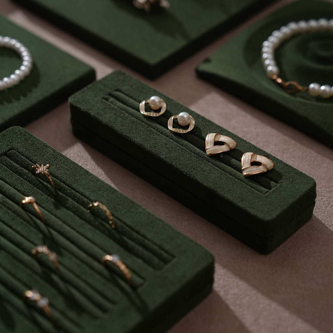 Forest Green Vegan Suede Jewelry Display 24 PCs Set