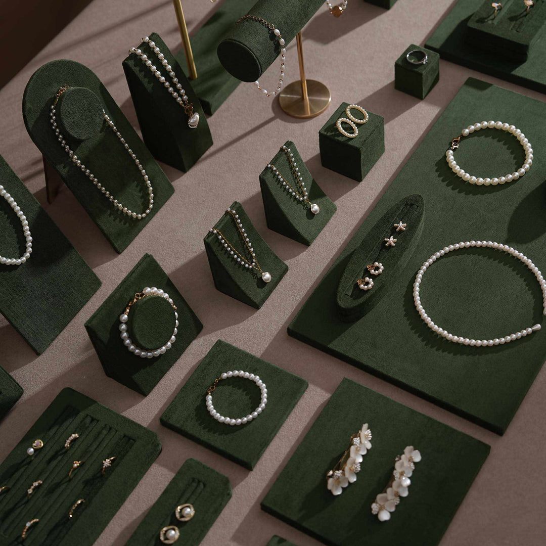 Forest Green Vegan Suede Jewelry Display 24 PCs Set