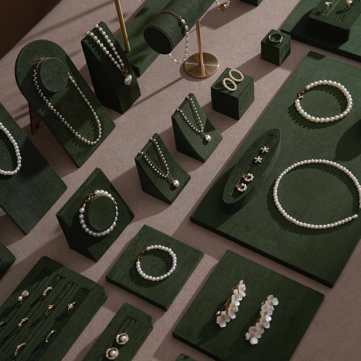 Forest Green Vegan Suede Jewelry Display 24 PCs Set