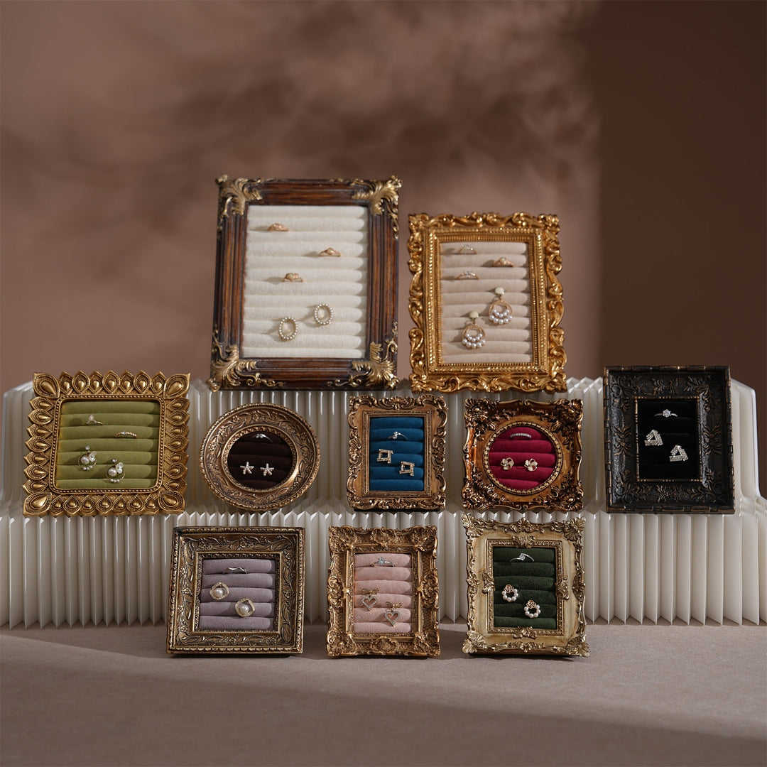 Rococo Ring &amp; Earring Display Frame, Wall Hanging or Standing Vegan Suede Holder