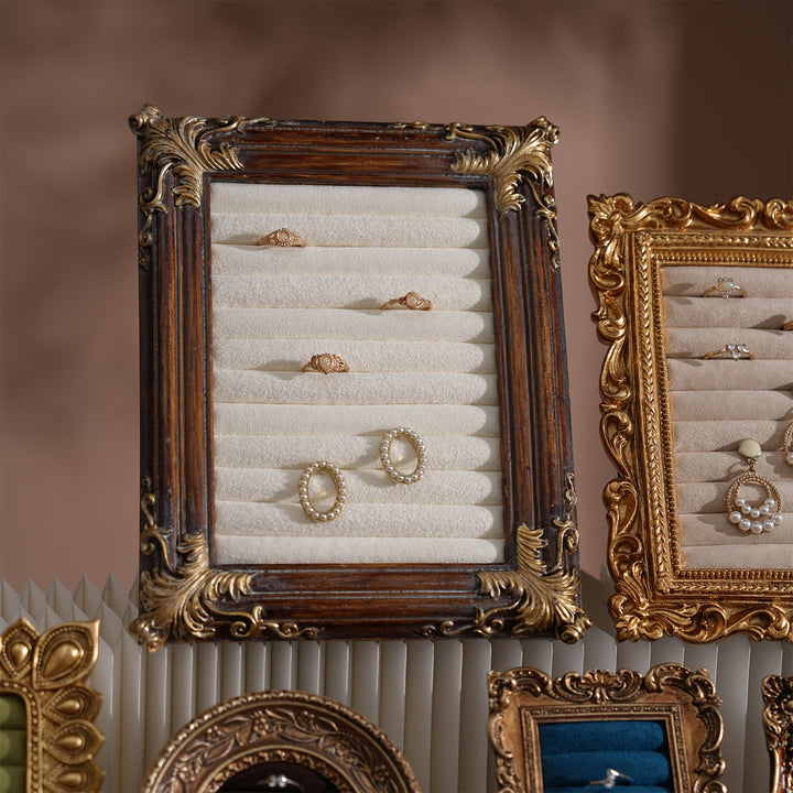 Rococo Ring &amp; Earring Display Frame, Wall Hanging or Standing Vegan Suede Holder