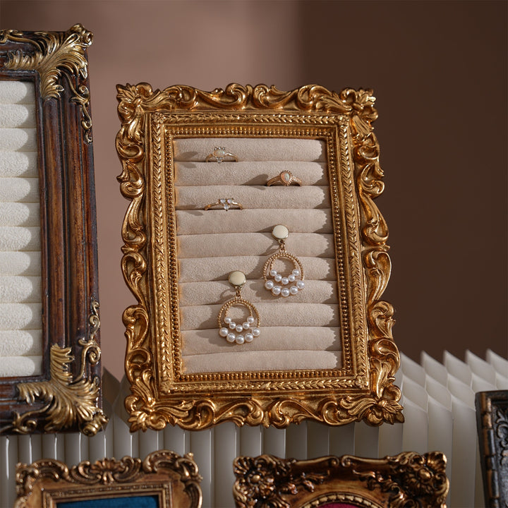 Rococo Ring &amp; Earring Display Frame, Wall Hanging or Standing Vegan Suede Holder