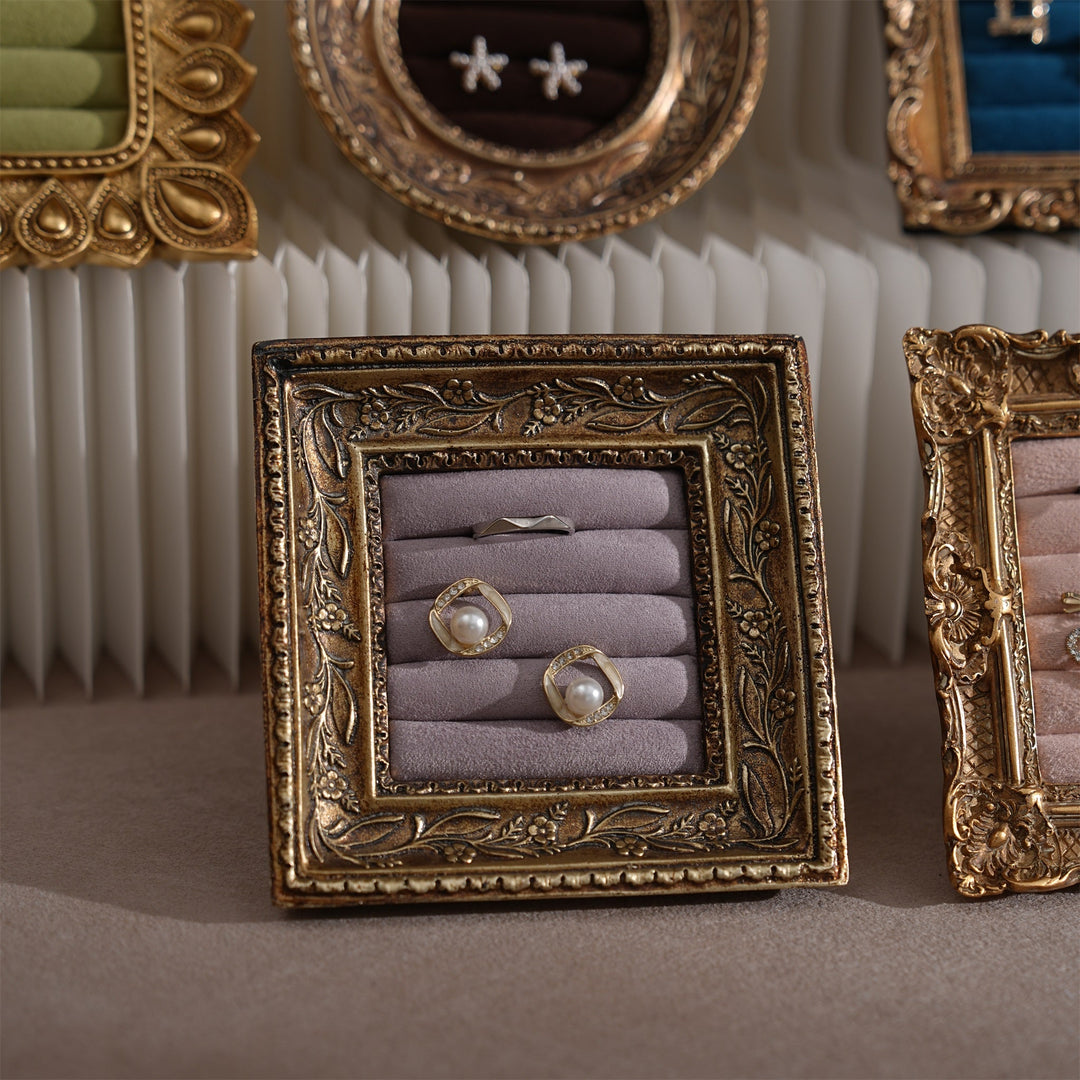 Rococo Ring &amp; Earring Display Frame, Wall Hanging or Standing Vegan Suede Holder