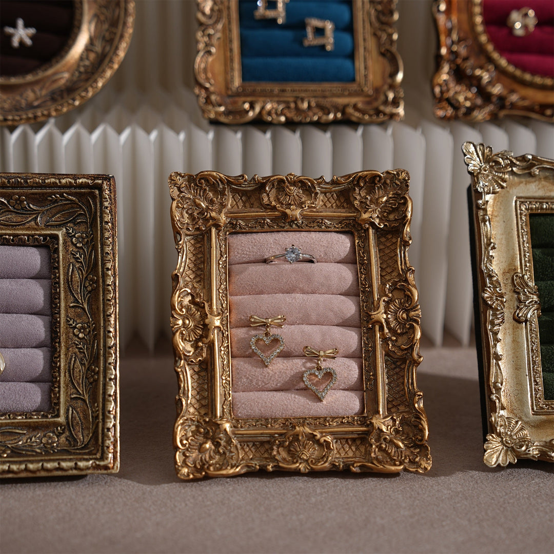 Rococo Ring &amp; Earring Display Frame, Wall Hanging or Standing Vegan Suede Holder