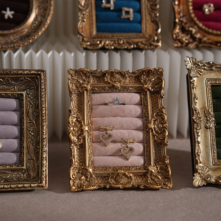 Rococo Ring &amp; Earring Display Frame, Wall Hanging or Standing Vegan Suede Holder
