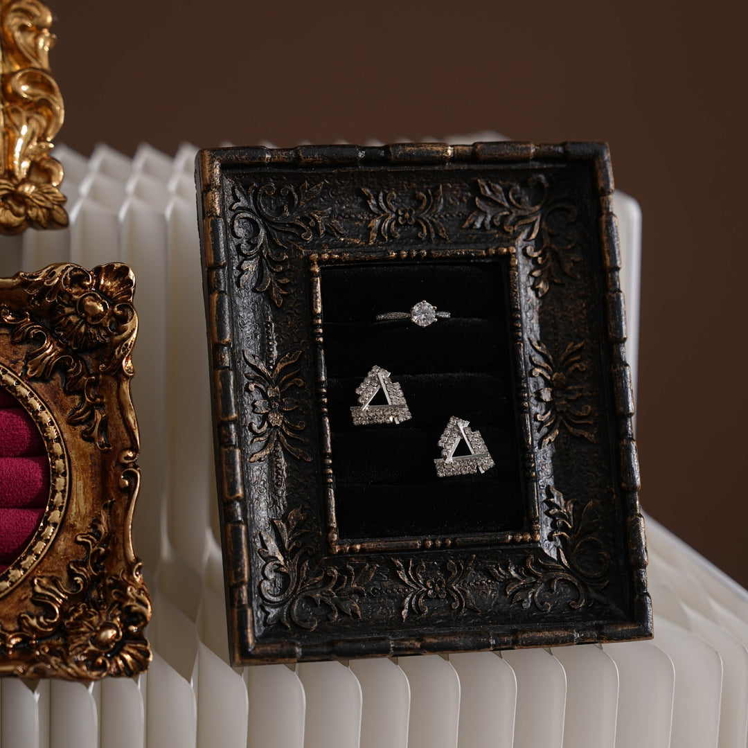 Rococo Ring &amp; Earring Display Frame, Wall Hanging or Standing Vegan Suede Holder
