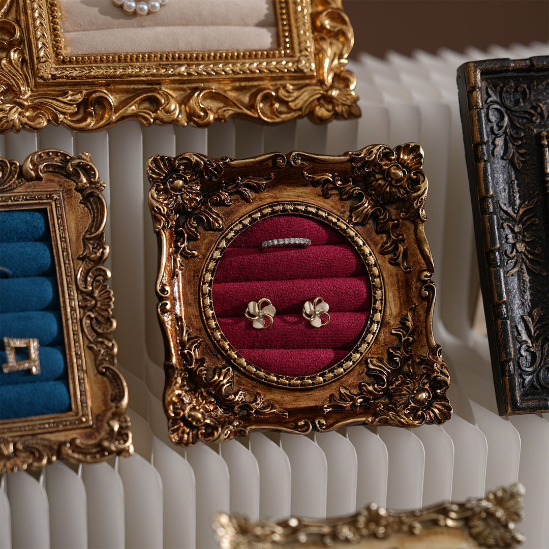 Rococo Ring &amp; Earring Display Frame, Wall Hanging or Standing Vegan Suede Holder