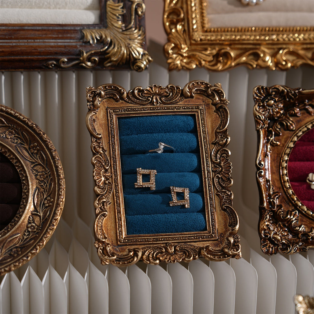 Rococo Ring &amp; Earring Display Frame, Wall Hanging or Standing Vegan Suede Holder