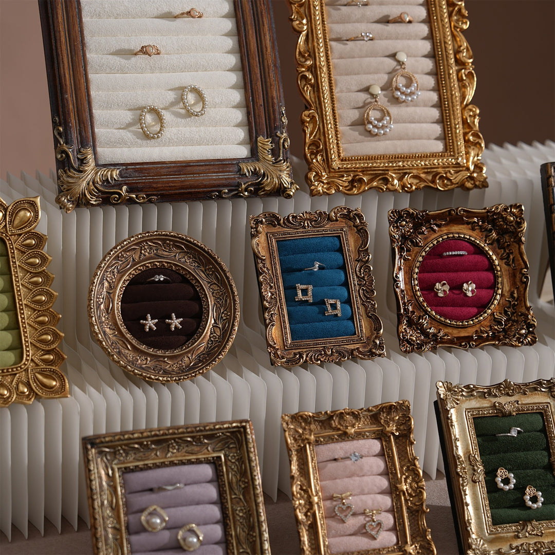 Rococo Ring &amp; Earring Display Frame, Wall Hanging or Standing Vegan Suede Holder